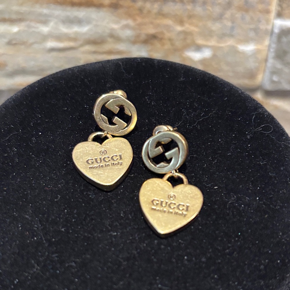Gold Heart GG Drop Logo Earrings